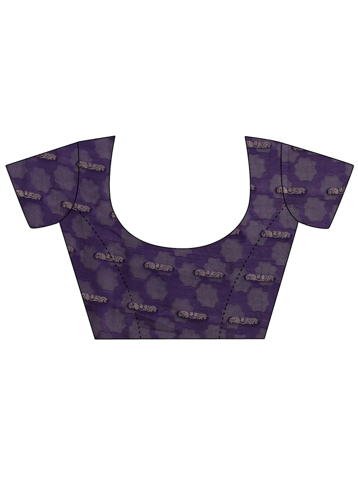 Purple Printed Silk Blend Saree With Unstitched Blouse Piece