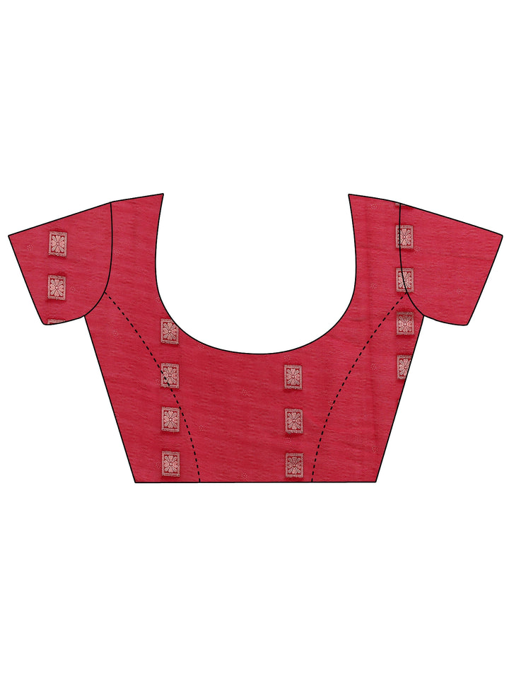 Pink Printed Silk Blend Saree With Unstitched Blouse Piece