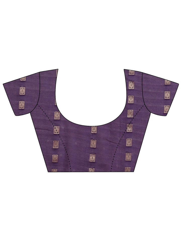 Purple Printed Silk Blend Saree With Unstitched Blouse Piece