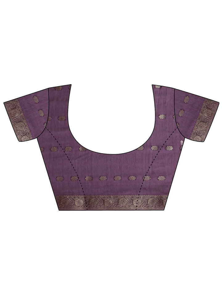Purple Printed Silk Blend Saree With Unstitched Blouse Piece