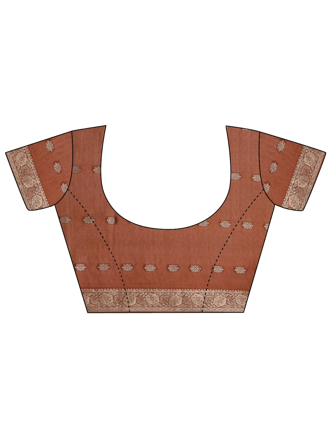 Rust Printed Silk Blend Saree With Unstitched Blouse Piece