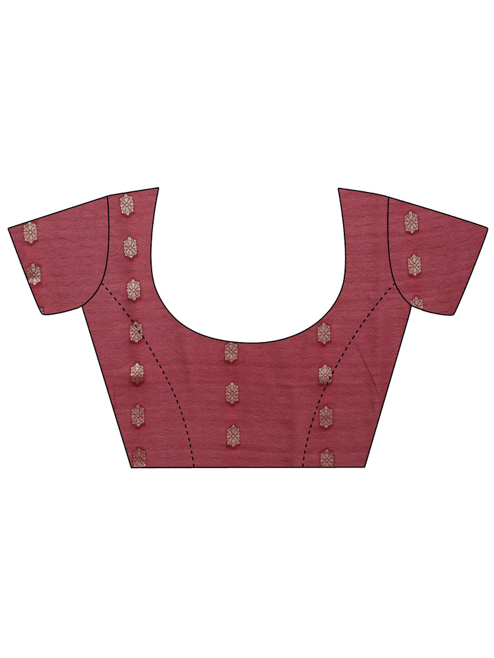 Burgundy Printed Silk Blend Saree With Unstitched Blouse Piece