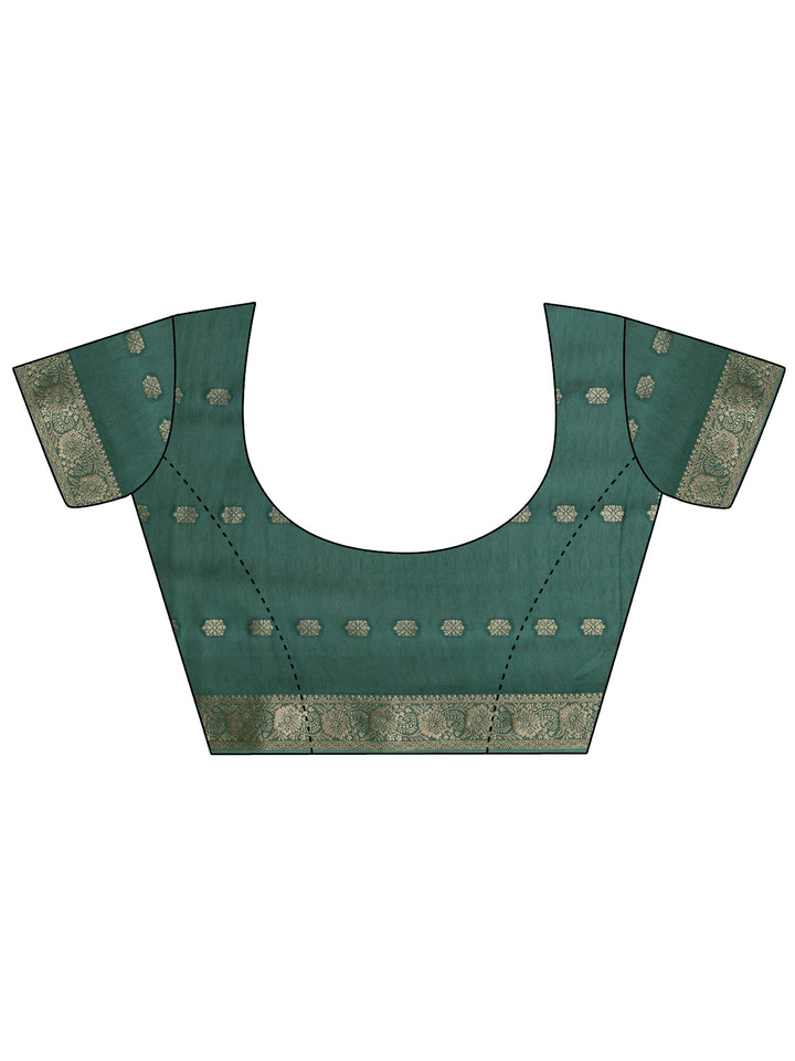 Green Printed Silk Blend Saree With Unstitched Blouse Piece