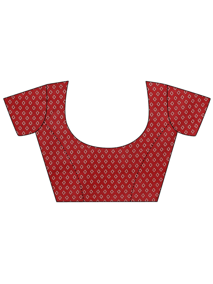 Mustard Printed Silk Blend Saree With Unstitched Blouse Piece