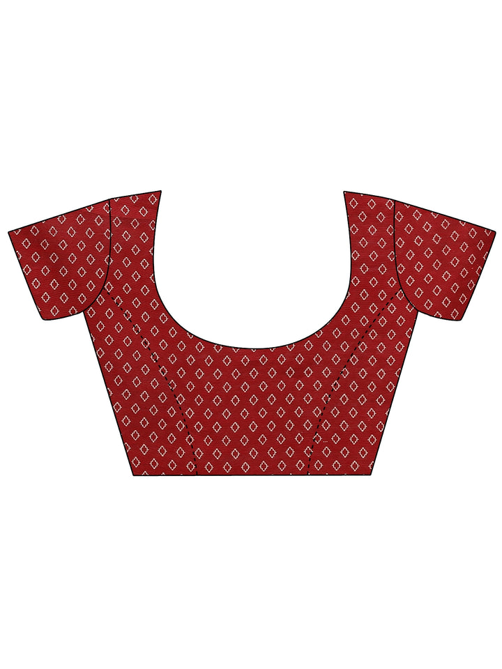 Green Printed Silk Blend Saree With Unstitched Blouse Piece