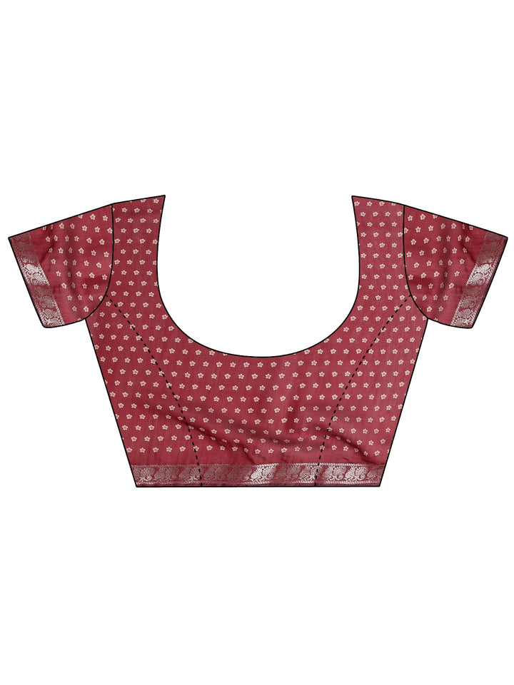 Blue Printed Silk Blend Saree With Unstitched Blouse Piece