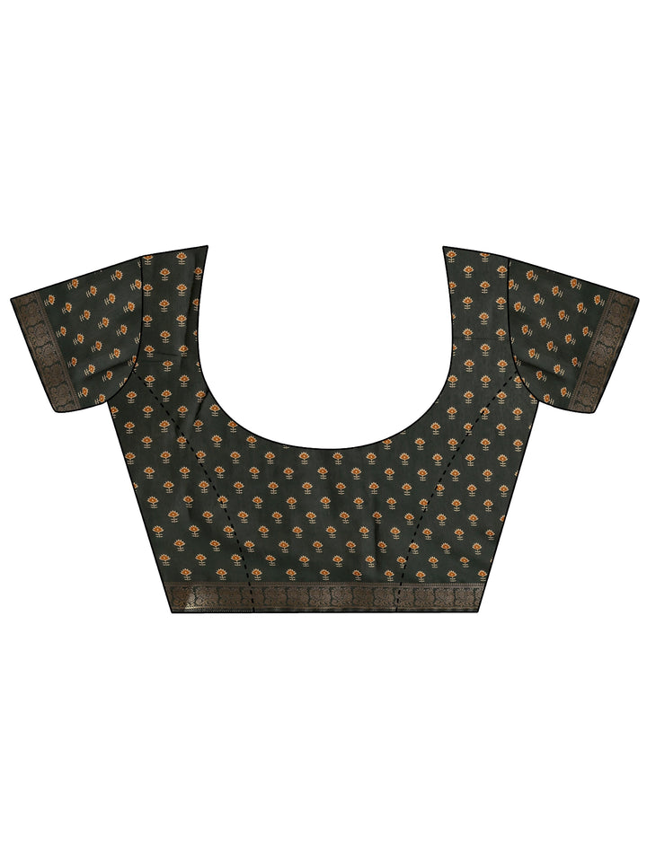 Mustard Printed Silk Blend Saree With Unstitched Blouse Piece