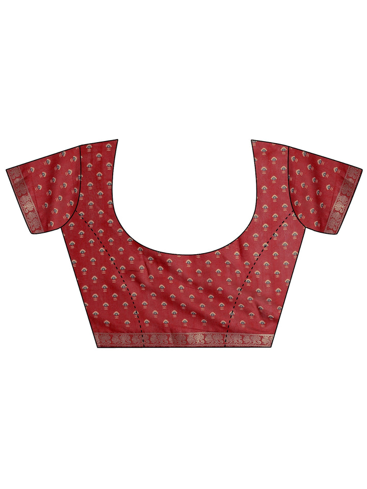 Blue Printed Silk Blend Saree With Unstitched Blouse Piece