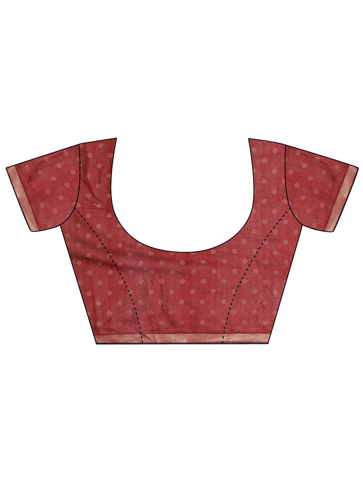 Mustard Printed Silk Blend Saree With Unstitched Blouse Piece