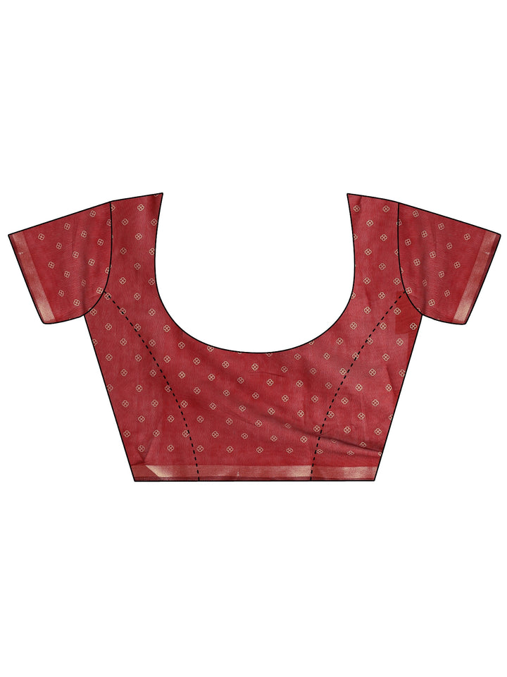 Blue Printed Silk Blend Saree With Unstitched Blouse Piece