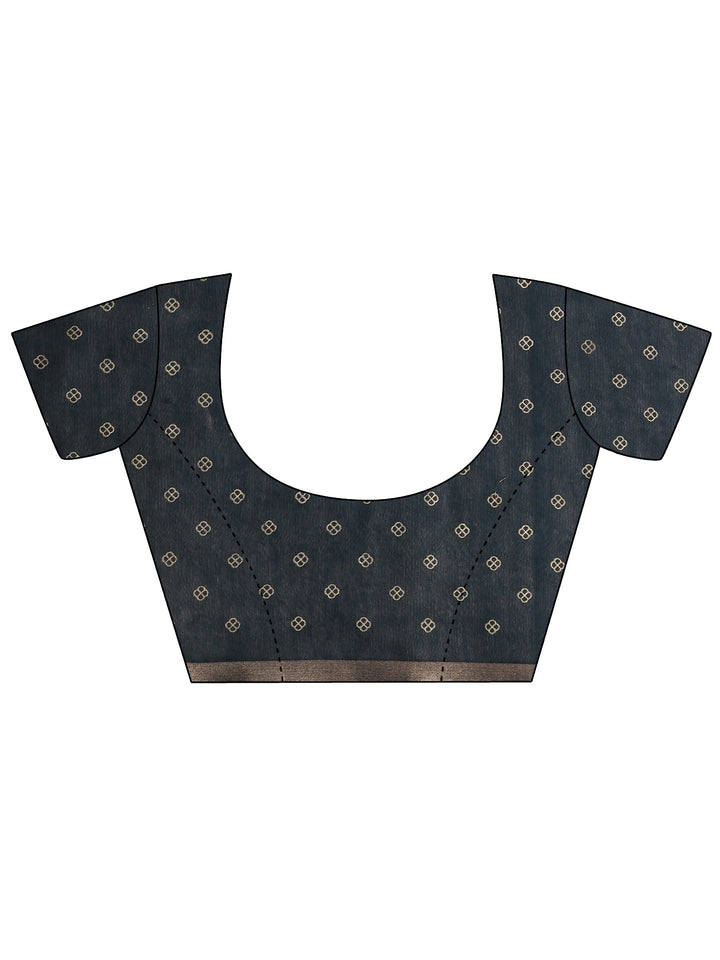 Purple Printed Silk Blend Saree With Unstitched Blouse Piece