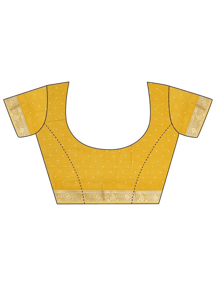 Mustard Bandhani Printed Silk Blend Saree With Unstitched Blouse Piece