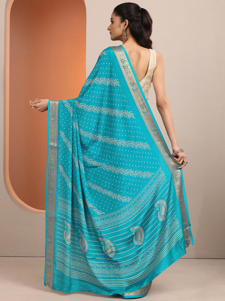 Blue Bandhani Printed Silk Blend Saree With Unstitched Blouse Piece
