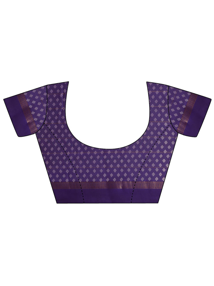 Purple Printed Silk Blend Saree With Unstitched Blouse Piece