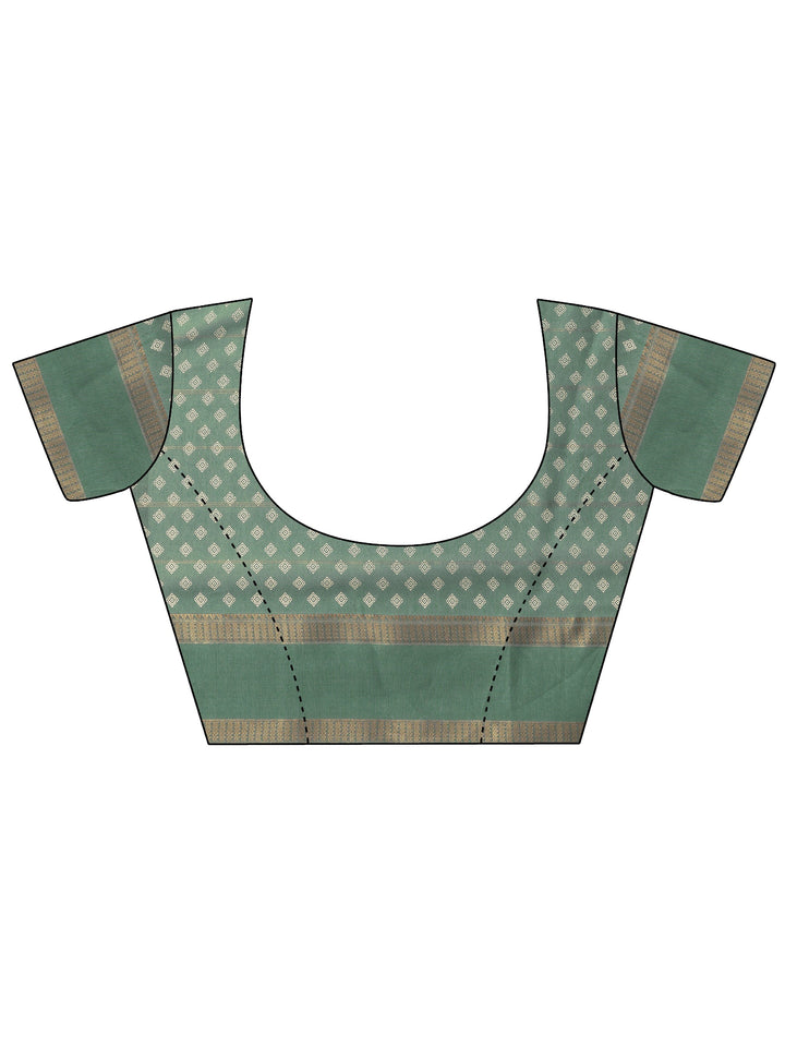 Green Printed Silk Blend Saree With Unstitched Blouse Piece