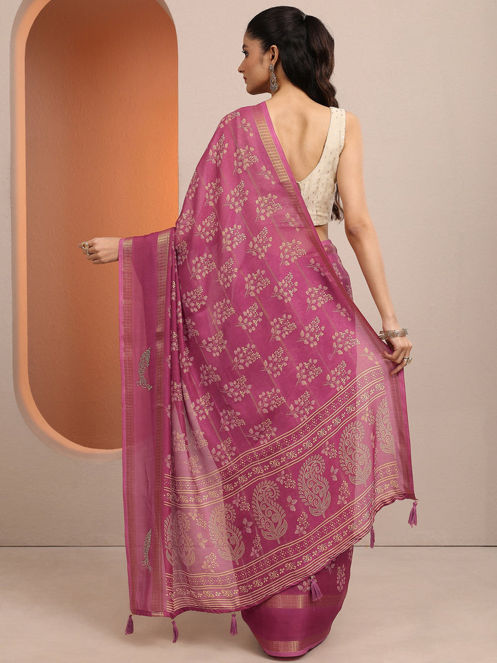 Mauve Printed Silk Blend Saree With Unstitched Blouse Piece
