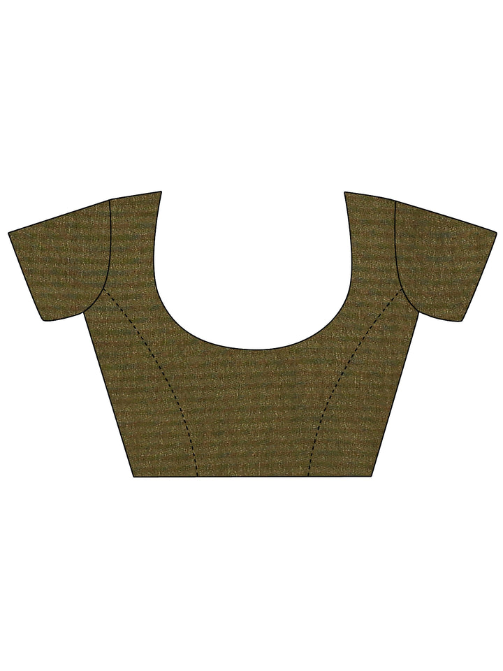 Olive Paisley Printed Silk Blend Saree With Unstitched Blouse Piece