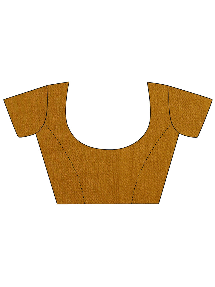 Mustard Printed Silk Blend Saree With Unstitched Blouse Piece