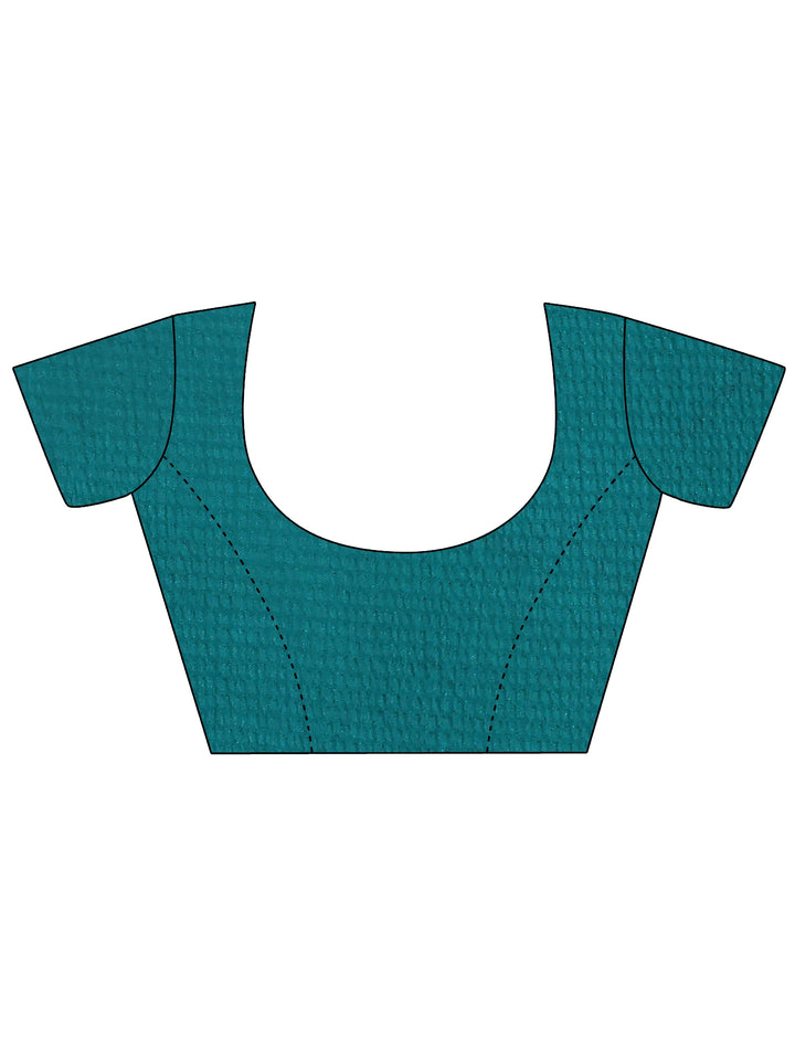 Blue Printed Silk Blend Saree With Unstitched Blouse Piece