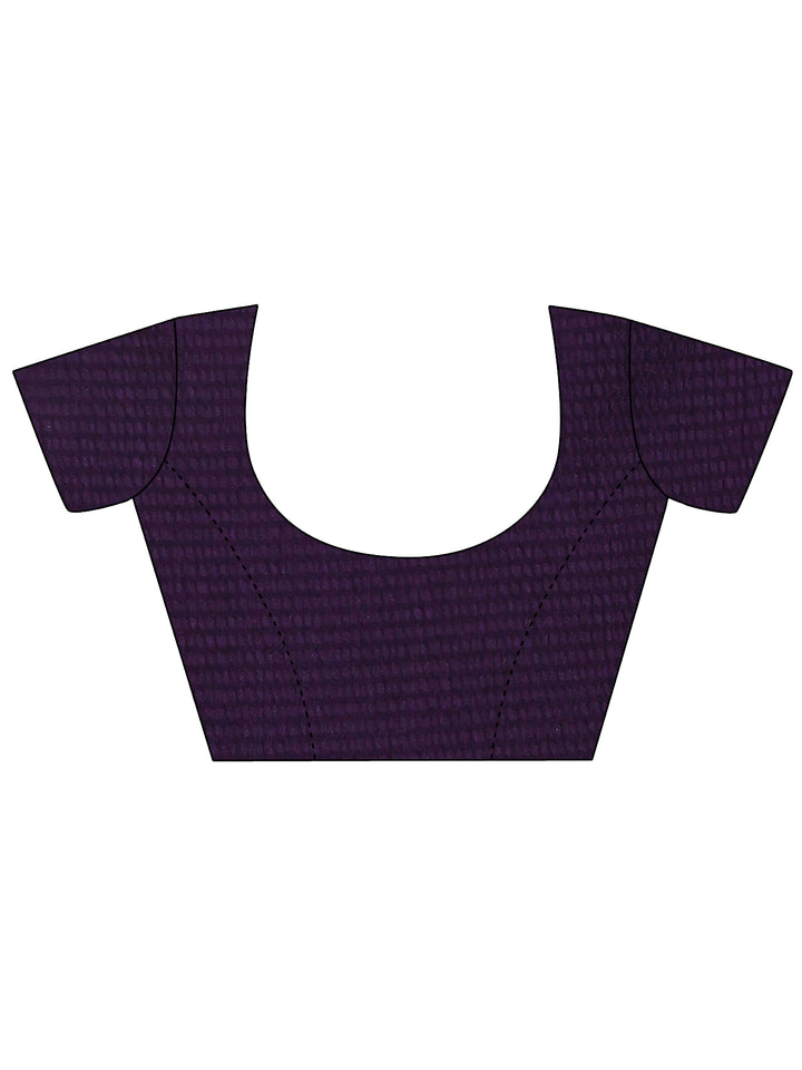 Purple Printed Silk Blend Saree With Unstitched Blouse Piece