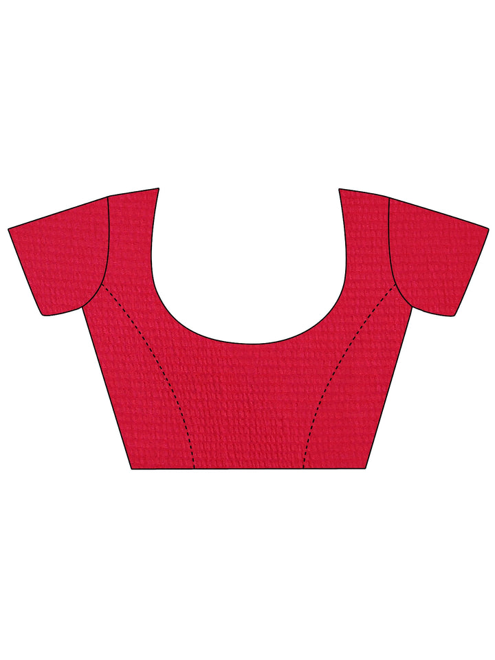 Pink Printed Silk Blend Saree With Unstitched Blouse Piece