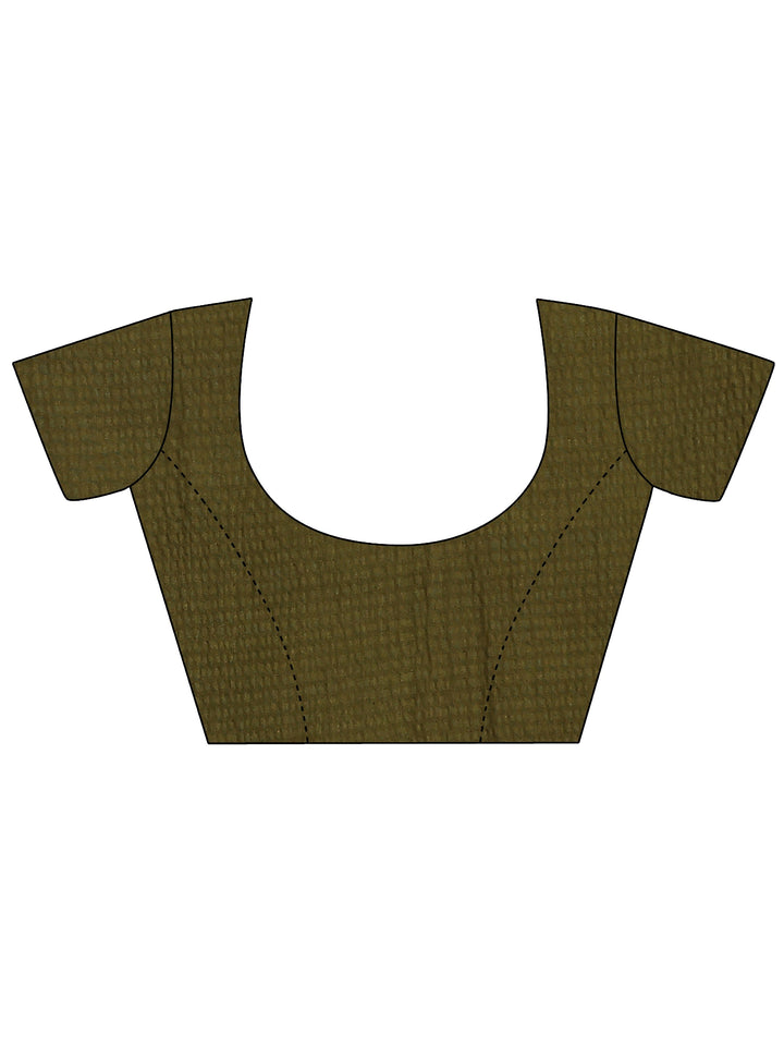 Green Printed Silk Blend Saree With Unstitched Blouse Piece