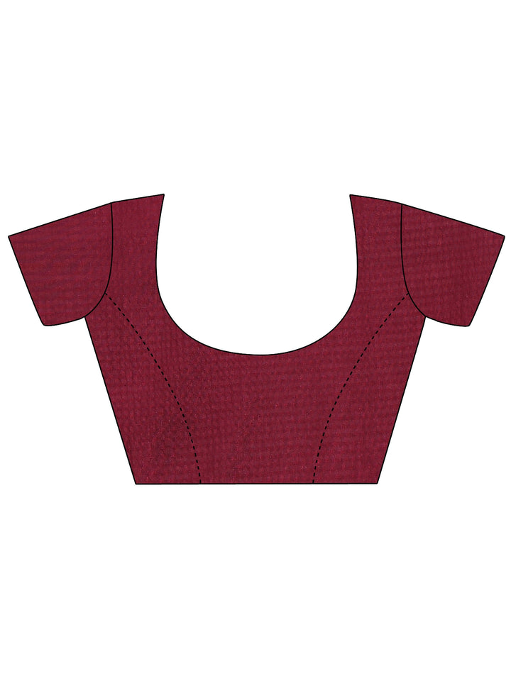 Burgundy Printed Silk Blend Saree With Unstitched Blouse Piece
