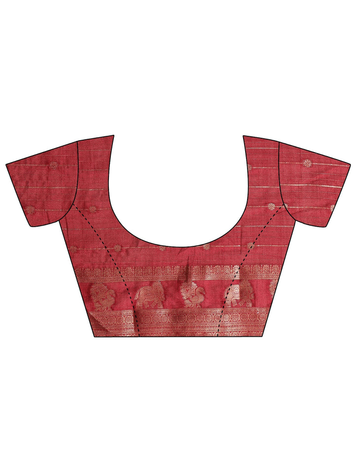 Coral Woven Design Silk Blend Saree With Unstitched Blouse Piece