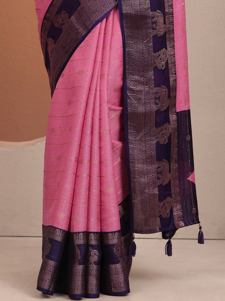 Pink Woven Design Banarsi Silk Blend Saree With Unstitched Blouse Piece