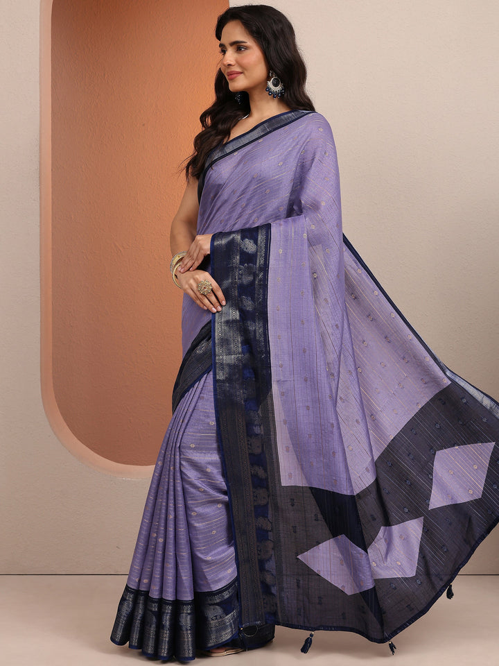 Lavender Woven Design Banarsi Silk Blend Saree With Unstitched Blouse Piece