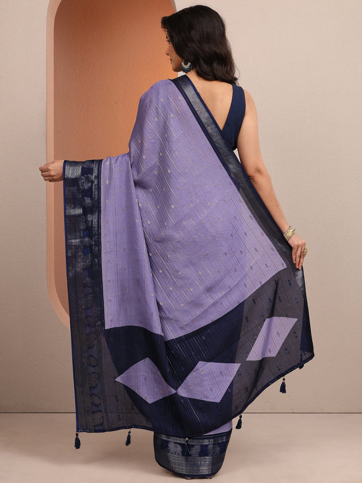 Lavender Woven Design Banarsi Silk Blend Saree With Unstitched Blouse Piece