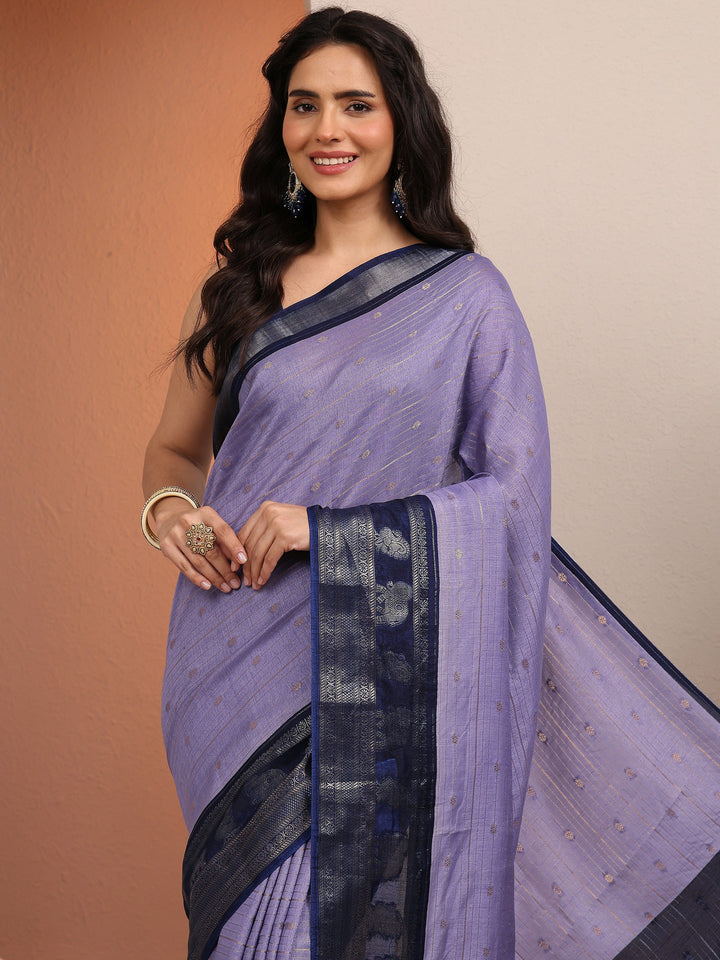 Lavender Woven Design Banarsi Silk Blend Saree With Unstitched Blouse Piece