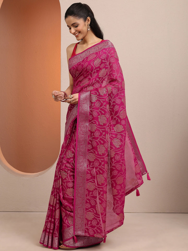 Pink Woven Design Banarsi Silk Blend Saree With Unstitched Blouse Piece