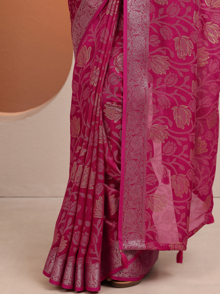 Pink Woven Design Banarsi Silk Blend Saree With Unstitched Blouse Piece