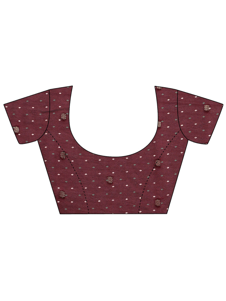 Maroon Printed Silk Blend Saree With Unstitched Blouse Piece