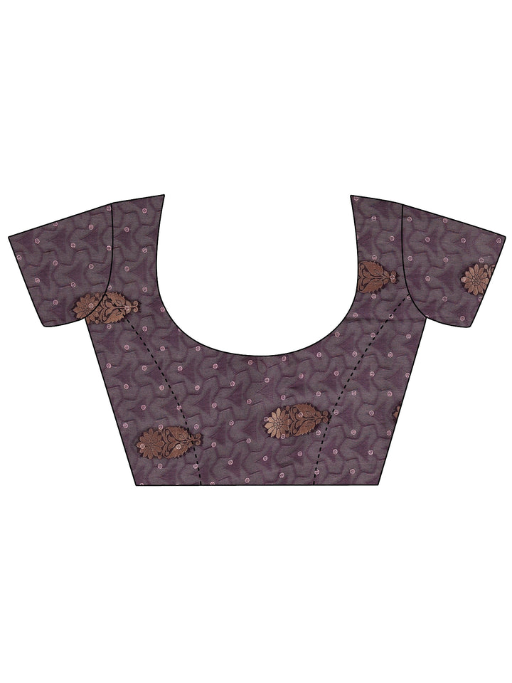 Purple Printed Silk Blend Saree With Unstitched Blouse Piece