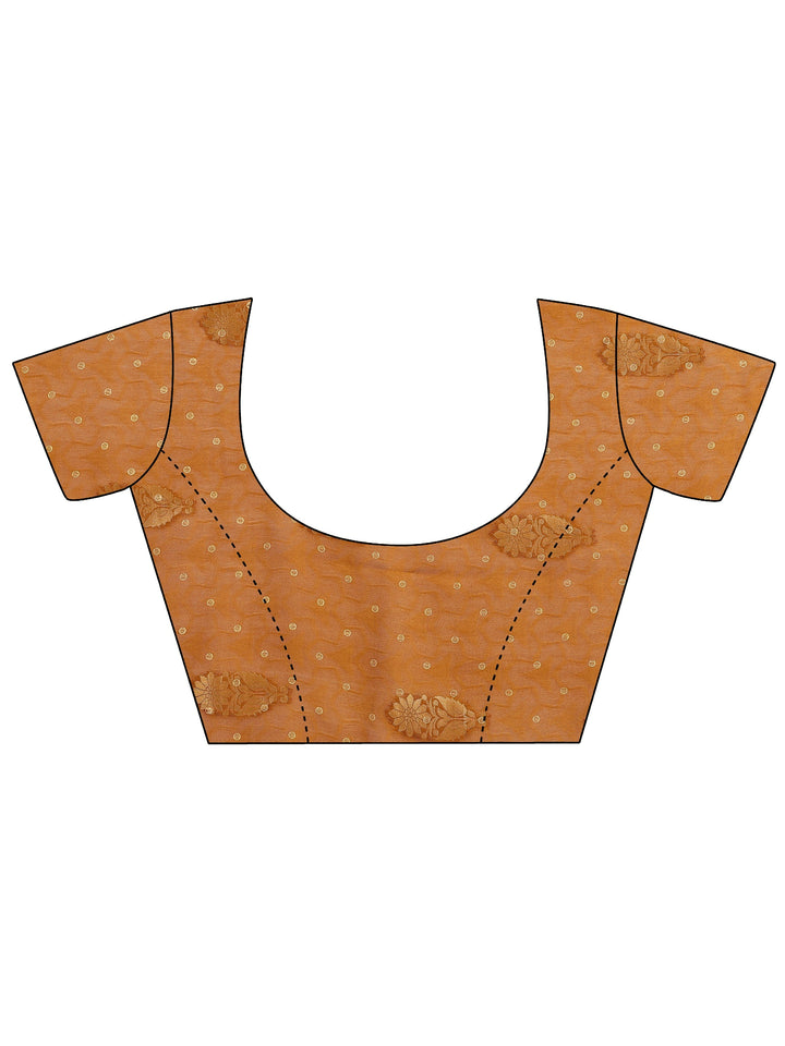 Mustard Printed Silk Blend Saree With Unstitched Blouse Piece
