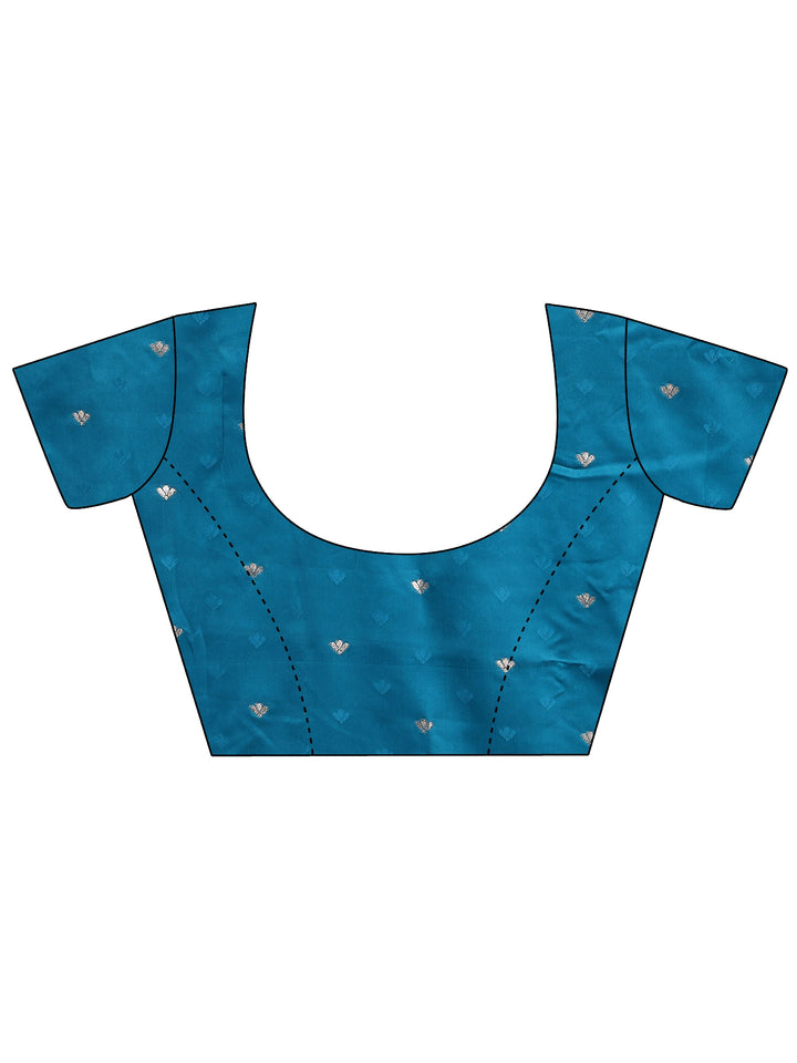 Blue Embroidered Silk Blend Saree With Unstitched Blouse Piece