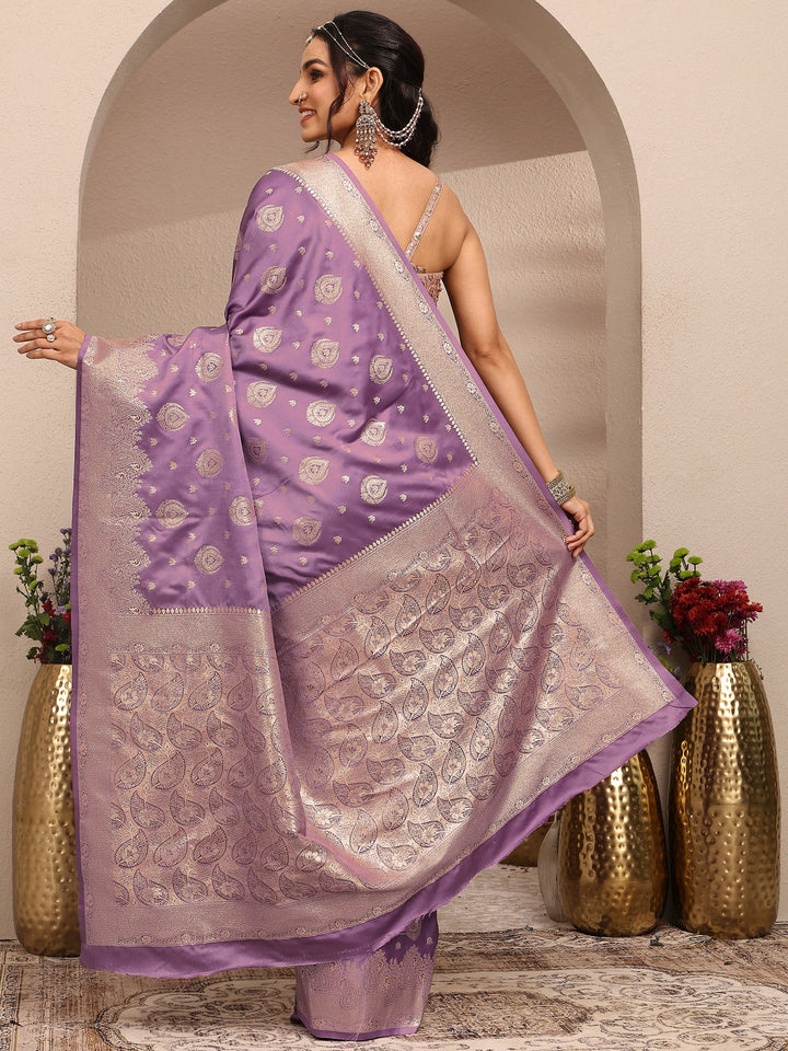 Libas Purple Woven Design Banarsi Silk Blend Saree With Unstitched Blouse Piece