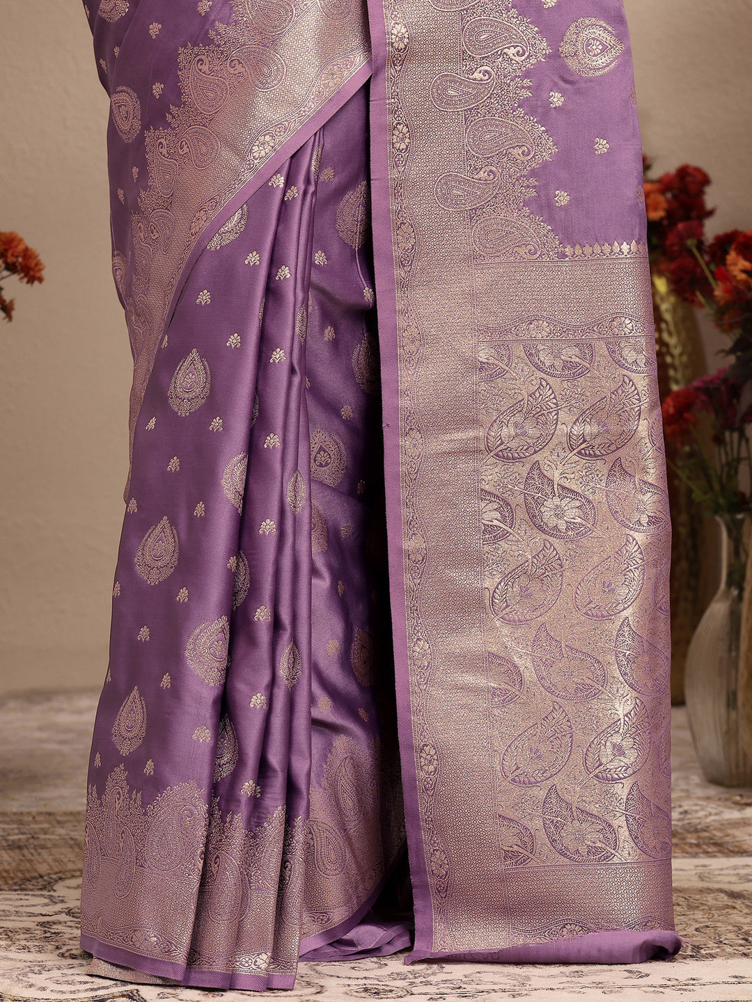 Libas Purple Woven Design Banarsi Silk Blend Saree With Unstitched Blouse Piece