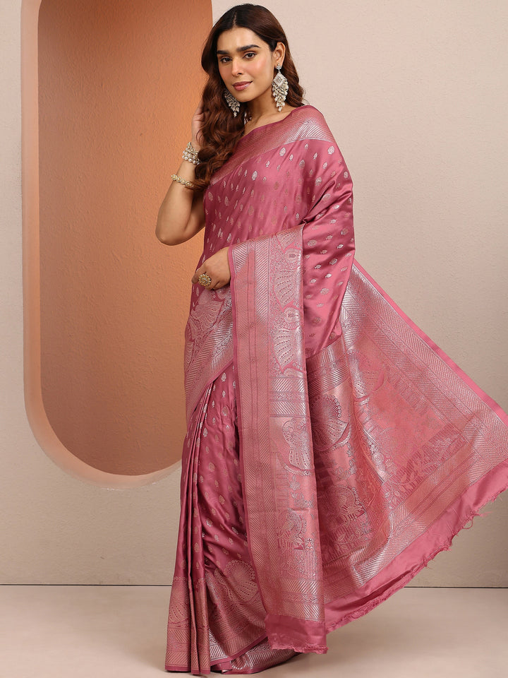 Pink Woven Design Banarsi Silk Blend Saree With Unstitched Blouse Piece