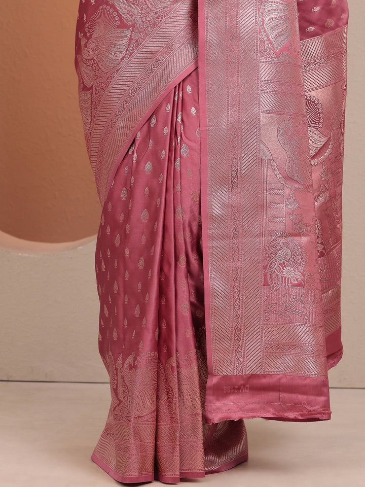 Pink Woven Design Banarsi Silk Blend Saree With Unstitched Blouse Piece