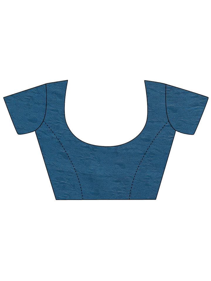 Blue Printed Silk Blend Saree With Unstitched Blouse Piece