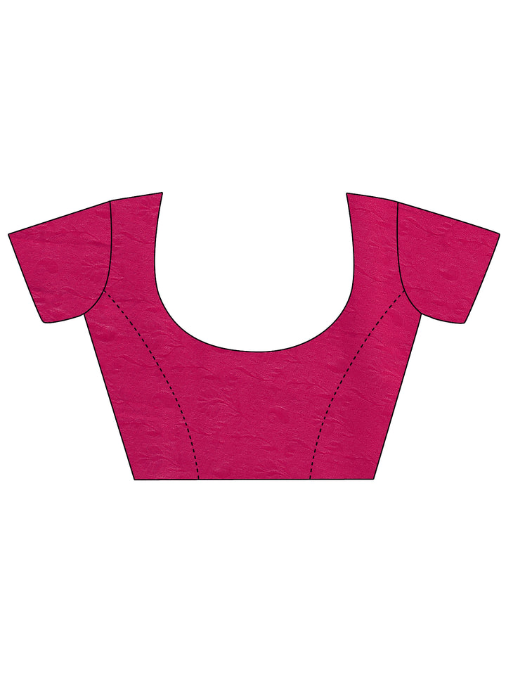 Pink Printed Silk Blend Saree With Unstitched Blouse Piece