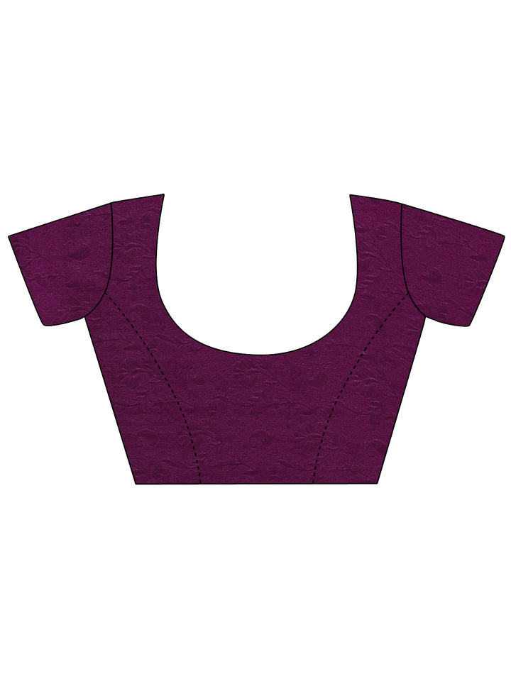 Purple Printed Silk Blend Saree With Unstitched Blouse Piece