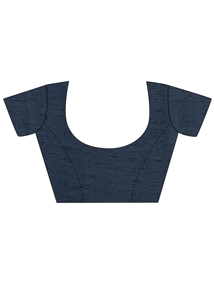 Teal Printed Silk Blend Saree With Unstitched Blouse Piece