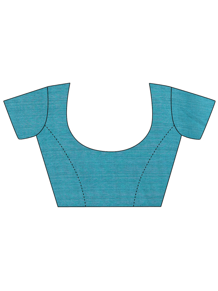 Blue Printed Silk Blend Saree With Unstitched Blouse Piece