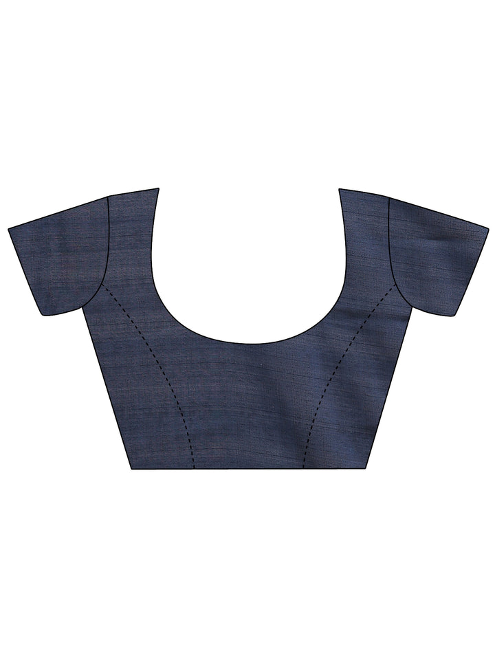 Navy Blue Printed Silk Blend Saree With Unstitched Blouse Piece