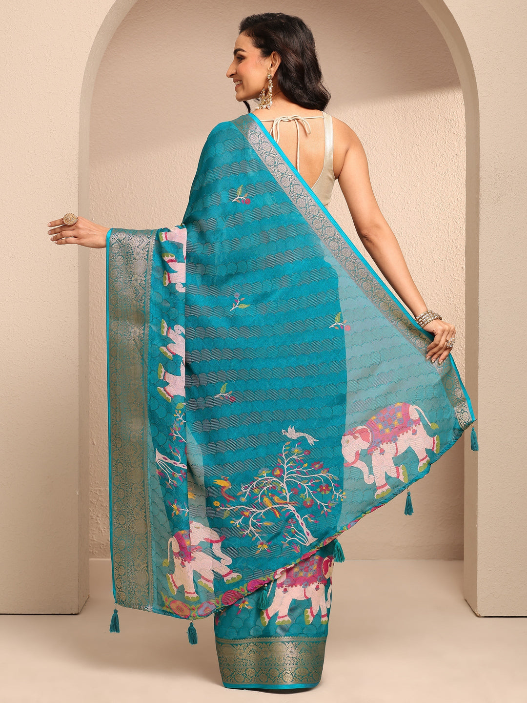 Blue Woven Design Silk Blend Saree With Unstitched Blouse Piece