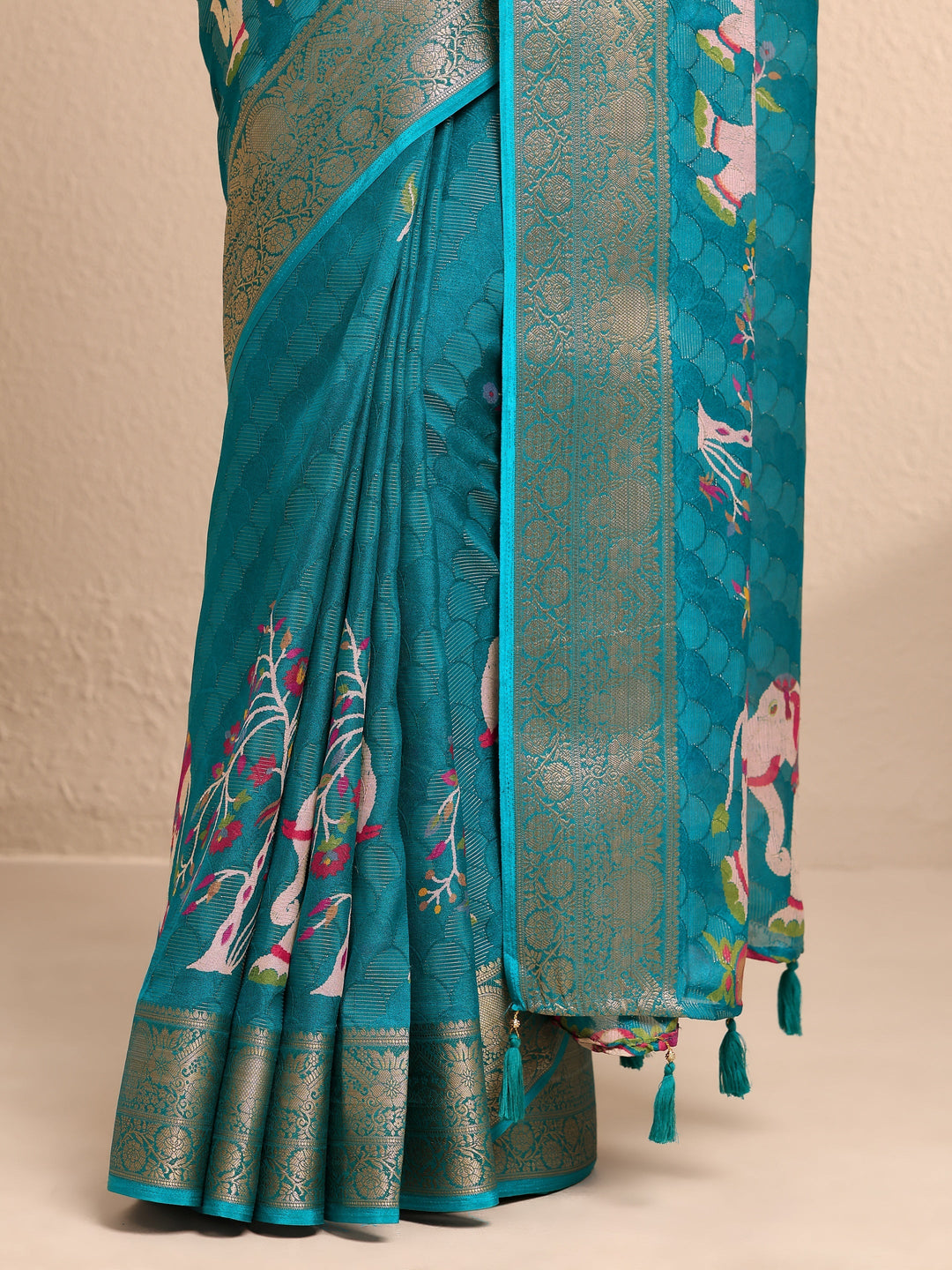 Blue Woven Design Silk Blend Saree With Unstitched Blouse Piece